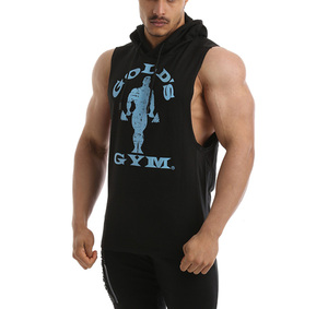 <span class=keywords><strong>Homme</strong></span> noir goutte emmanchures <span class=keywords><strong>sans</strong></span> manches à capuche Éponge coton doux tissu intérieur avec imprimer <span class=keywords><strong>sweat</strong></span> - Product Image 1