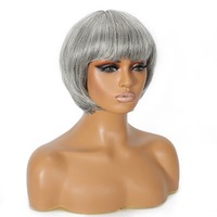 Perruque Courte Bobo Bob Grise Tendance en Cheveux Vierges Chinois Gris Clair, Entièrement Faite à la Machine, Sans Colle, 8 Pouces, Couleur Gris Grand-Mère
