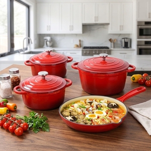 Ensemble de casseroles en fonte émaillée, ensemble de 4 casseroles hollandaises, fonte avec revêtement céramique, 3 couvercles, ensemble de casseroles et poêles, robuste - Product Image 2
