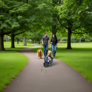 Laisse rétractable double réfléchissante pour chien, pivotante à 360° pour propriétaires de deux animaux, taille moyenne, design moderne, en plastique - Product Image 3