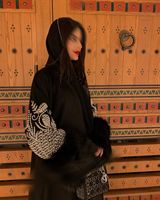 Abaya noire 2026, abaya brodée, fourrure italienne avec ourlet brodé à la main, noir pur, couleur unie, robe longue musulmane pour femmes, robe de fête