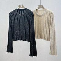 Haut en maille pour femme, luxueux, haut de gamme, nouvelle collection automne, uni, décontracté, à sequins, respirant, perlé, col rond, manches longues, coupe ajustée