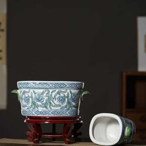 Set di Due Pezzi in <span class=keywords><strong>Ceramica</strong></span> di Jingdezhen, Vaso Ovale in Porcellana Bianca e Blu <span class=keywords><strong>per</strong></span> <span class=keywords><strong>Orchidee</strong></span> e Piante, Decorazione da Tavolo - Product Image 4