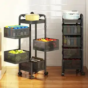 Передвижная кухонная стойка для фруктов и овощей, напольная кухонная многослойная вращающаяся корзина для фруктов и овощей из углеродистой стали
