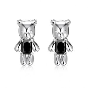 Dylam <b>Cute</b> Charm Design Fashion Jewelry Rhodium Plated 925 Silver 5A Zirconia <b>Bear</b> Shape Stud Earrings for Daily Wear Life - Product Image 1