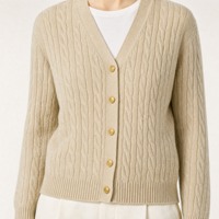 Cardigan en tricot torsadé couleur avoine pour femme, col en V, manches longues, en cachemire, sur mesure ODM OEM, vente en gros