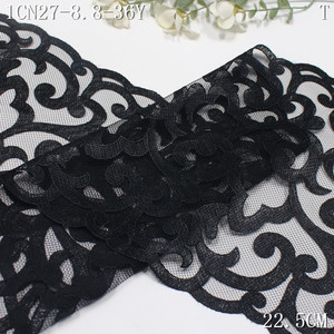 Pizzo <span class=keywords><strong>Ricamato</strong></span> in <span class=keywords><strong>Tulle</strong></span> 22cm <span class=keywords><strong>Nero</strong></span>, Bordatura in Pizzo Personalizzata, Tessuto in Pizzo <span class=keywords><strong>Ricamato</strong></span> a Rete per Designer di Lingerie Femminile - Product Image 6