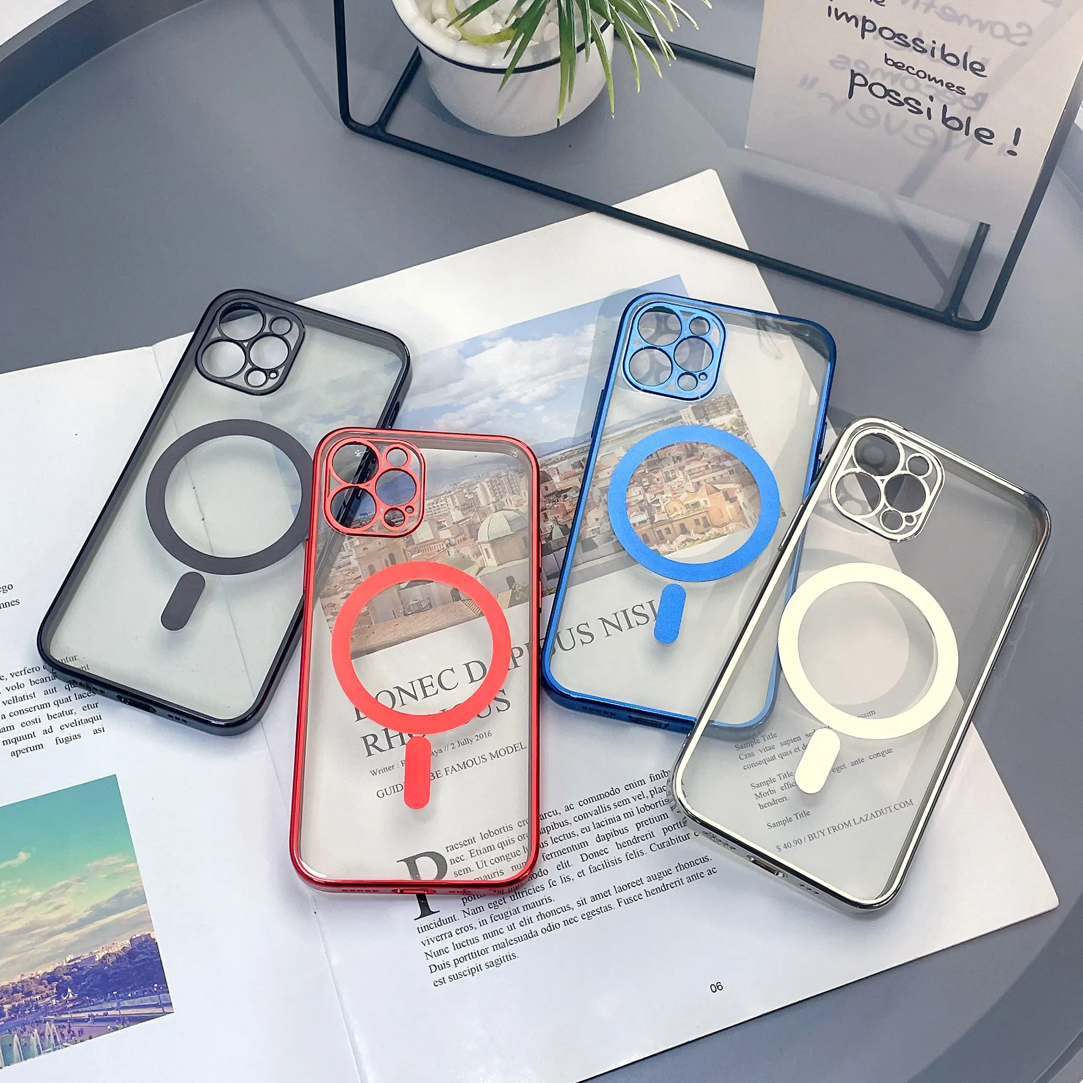 For iPhone 14 13 12 11 transparent electroplated magnetic wireless charging mobile phone case protective case for iPhone 13 pro