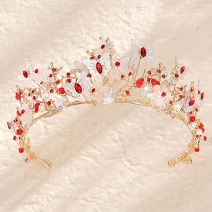 تاج الأميرة الفاخر الأحمر والذهبي المجاني المصنوع من حجر الراين والكريستال المصنوع يدويًا تاج الملكة والحفلات