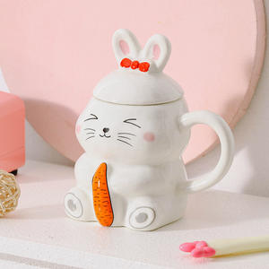 Carrot Rabbit Ceramic <b>Mug</b> <b>With</b> <b>Lid</b> And Handle Two Piece Set Animal Pattern <b>Coffee</b> Tea Cup For Home Breakfast Use - Product Image 2