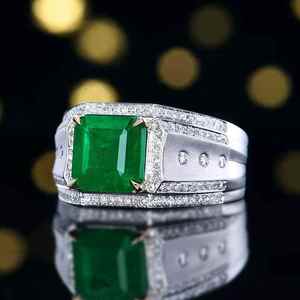 SGARIT 3.56ct <b>man</b> 18k gold vivid green Natural <b>emerald</b> <b>ring</b> 188pc 0.4ct Natural diamond gemstone size 8.43*8.74mm luxury Jewelry - Product Image 2