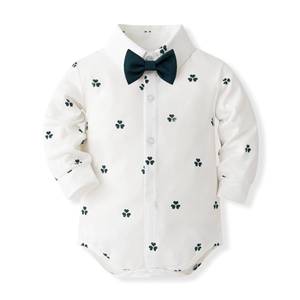 Conjunto <span class=keywords><strong>de</strong></span> Ropa Elegante para Bebé Niño <span class=keywords><strong>de</strong></span> Un <span class=keywords><strong>Año</strong></span>, Bata Blanca <span class=keywords><strong>de</strong></span> Manga Larga, Conjunto <span class=keywords><strong>de</strong></span> Tirantes Azul Marino con Estampado <span class=keywords><strong>de</strong></span> Trébol y Gorro <span class=keywords><strong>de</strong></span> Reportero - Product Image 3