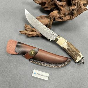 Drop Point Full Tang Couteau de survie à lame fixe Lame martelé<span class=keywords><strong>e</strong></span> Traitement du jeu Power Grip Véritable couteau de chasse à l'échelle Antler - Product Image 3