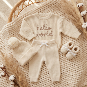 Completo in Maglia <span class=keywords><strong>per</strong></span> Neonati Autunno Inverno, Set con Pantaloni a Coste e Maglione a Maniche Lunghe con Berretto - Product Image 1