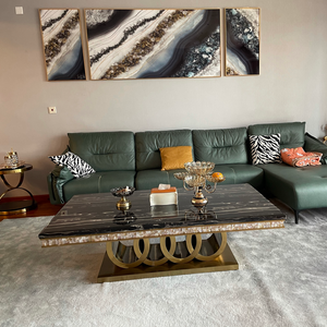 Sang trọng Đá Cẩm Thạch Bàn cà phê hiện đại vàng bạc khung thép kim loại trung tâm bảng nhà phòng khách đồ nội thất đặt bàn cà phê - Product Image 5