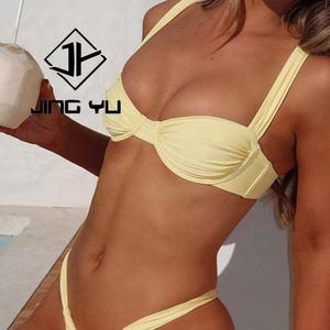 Design Your Own Stylish <b>Swimsuit</b> Bamboo Fiber Soft Fabric Ruched <b>Swimsuit</b> With Women's Hawaiian Bikini Two Piece Set - Product Image 3