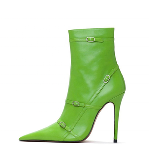 Bottines courtes d'automne-hiver à talon haut et bout pointu pour femme et jeune fille, avec boucle tendance, couleur unie, taille 45 - Product Image 4