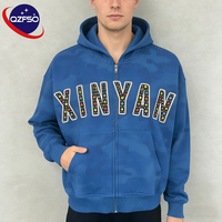 QZFSO Sweat-shirt à capuche zippé en polaire de haute qualité, coupe oversize et carrée, avec broderie unie et motif personnalisé brodé