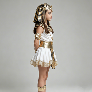 <span class=keywords><strong>Disfraz</strong></span> <span class=keywords><strong>de</strong></span> <span class=keywords><strong>Cleopatra</strong></span> del Antiguo Egipto, Vestido <span class=keywords><strong>Corto</strong></span> Blanco y Dorado para Fiestas y Actuaciones - Product Image 5