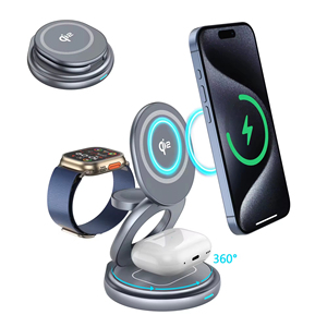 Estación de Carga Inalámbrica Magnética Plegable de 15W, 360 °   Base de Carga Giratoria para Escritorio Compatible con Teléfono, iWatch y Auriculares - Product Image 1