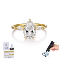 Bijoux minimalistes raffinés, argent sterling 925 plaqué or, pétales de fleurs, goutte d'eau, coupe poire, 2 carats, VVS, GRA, moissanite, bague à 3 pierres