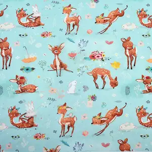 OEM ODM Soft Touch Plain Spandex Knitted Jersey Cute Flower Rabbit Deer Print Custom Printing Cotton Lycra Fabric For Kids