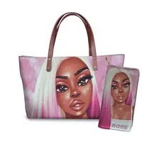Luxury Design Handbags Ladies Women Black Art African Girl Printing 2pcs/set Hand Bag wallet Females Bolsas Purse