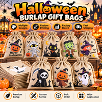 Sacs en jute personnalisés avec logo pour Halloween, sacs à bonbons en toile de jute en gros, sacs imprimés pour friandises, pour cadeaux de fête et emballages