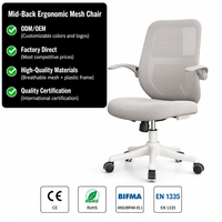 Chaise de bureau ergonomique en maille de couleur personnalisée avec accoudoirs rabattables, réglable en hauteur, pivotante, base en nylon