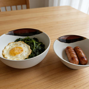 Tigela de Porcelana Celadon Branca com Borda Marrom Pintada à Mão, Tigela Redonda de Cerâmica para Sopa, Arroz e Macarrão para Hotel, Restaurante e Cozinha - Product Image 2