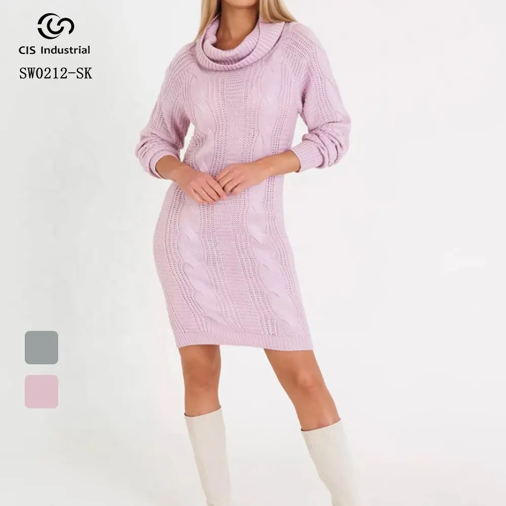 Hoge Kwaliteit Winter Warme Coltrui Trui Jurk Vrouwen Sexy Slanke Twist Samen Trui Gebreide Trui Midi Jurk