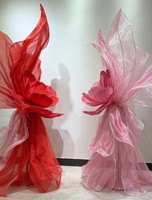 Fleur de pivoine géante en organza faite à la main et ruban personnalisés pour la décoration de toile de fond de mariage, événement, fête ou maison