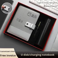 Carnet de notes en cuir PU personnalisé avec fonction de charge sans fil, support de téléphone, câble 3 en 1, cadeau promotionnel d'entreprise
