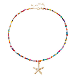 Collier d'élément de plage d'été de style rétro bohème de mode transfrontalière européenne et américaine pour les femmes perle de riz colorée - Product Image 6