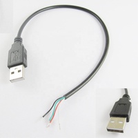 Kabel USB A Male dengan Selubung PVC, Ujung Terbuka, 4 Inti, Kabel Timah untuk Daya dan Data