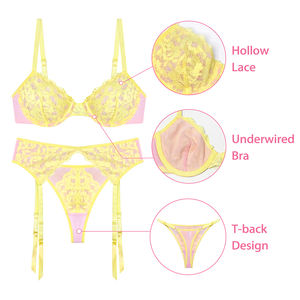 เซ็ตกางเกงชั้นในลูกไม้สีขาวโปร่งสุดเซ็กซี่ของผู้หญิงชุดบราและกางเกงในผ้าไหมชุดชั้นในสตรีแบบปักลายเซ็กซี่ - Product Image 2