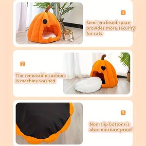 Cozy <span class=keywords><strong>Pumpkin</strong></span> Shape Halloween <span class=keywords><strong>Cat</strong></span> <span class=keywords><strong>Bed</strong></span> con cojín lavable Estilo vintage Indoor <span class=keywords><strong>Cat</strong></span> House Tent Cute <span class=keywords><strong>Cat</strong></span> Furniture <span class=keywords><strong>Bed</strong></span> - Product Image 4