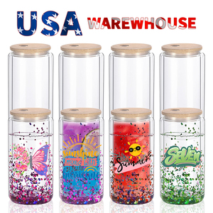 Magazzino USA Bottiglia Snowglobe da 16oz Tazza in <span class=keywords><strong>Vetro</strong></span> Trasparente a Doppia Parete per Sublimazione con Coperchio in Bambù e Cannuccia per <span class=keywords><strong>Caffè</strong></span> Tè Birra - Product Image 2