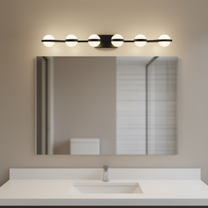 Applique murale minimaliste en fer noir à 6 lumières LED pour salle de bain, finition sable cristallin, blanc chaud, 43 pouces - Product Image 2
