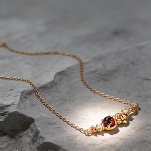Collier de fête <span class=keywords><strong>Dan</strong></span> Jewelry de luxe en argent sterling 925 plaqué or avec grenat de laboratoire et pendentif fleur à griffes sur chaîne bambou - Product Image 4