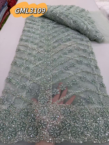 Tissu de dentelle nigériane blanc 2026, <span class=keywords><strong>broderie</strong></span> florale 3D, tissus de dentelle avec pierres, tulle perlé, dentelle de luxe pour robe de mariée et de soirée - Product Image 5