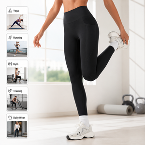 Leggings <span class=keywords><strong>de</strong></span> yoga <span class=keywords><strong>de</strong></span> cintura alta con efecto segunda piel y bolsillos para <span class=keywords><strong>mujer</strong></span>, <span class=keywords><strong>mallas</strong></span> <span class=keywords><strong>de</strong></span> entrenamiento con efecto levantamiento <span class=keywords><strong>de</strong></span> glúteos, pantalones <span class=keywords><strong>de</strong></span> fitness <span class=keywords><strong>de</strong></span> secado rápido para gimnasio y running, venta al por mayor - Product Image 3