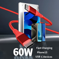 Câble de charge rapide USB-C vers USB-C avec gaine tressée en nylon, charge rapide 2A/3A pour appareils Android