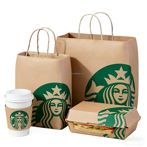 Sac en papier kraft écologique pour emporter le café à emporter, poignée plate brune, emballage pour la restauration rapide, sac à emporter pour restaurant - Product Image 3