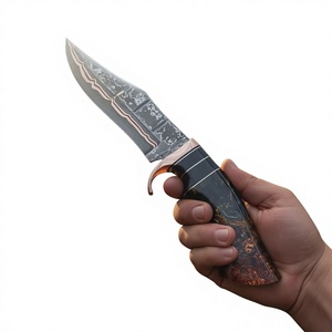 Cuchillo de Caza de Acero de Damasco y Cobre, Hoja Fija, Mango de Resina, 15 Pulgadas de Longitud Total, para Supervivencia y Camping al Aire Libre - Product Image 1