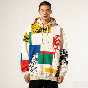 Sweat à capuche homme tendance 2026, personnalisé par le fabricant, 430 g/m², motif géométrique vintage, en coton, impression DTG, écologique, avec cordon de serrage - Product Image 3