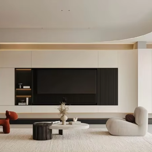 Mueble de TV de Madera Gris con Iluminación LED, Estantes de Almacenamiento, Puertas y Cajones, Montado en la Pared para Muebles de Sala de Estar - Product Image 1