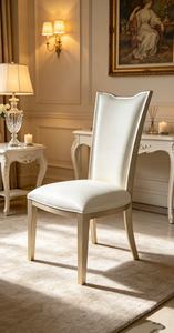 Luxury Cream Leather Dining Chair, High-Back Upholstered Side Chair with Champagne Gold Legs - Product Image 5