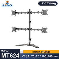 MT624 Triple Quad Monitor Stand pour écran 15-27 pouces Heavy Duty 10kg, 15-27 Full Motion Tilt & Rotate pour Trading/Control Room