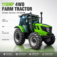 Tracteur agricole 4x4 110 ch avec climatisation, démarrage électrique, tracteur à roues pour l'agriculture